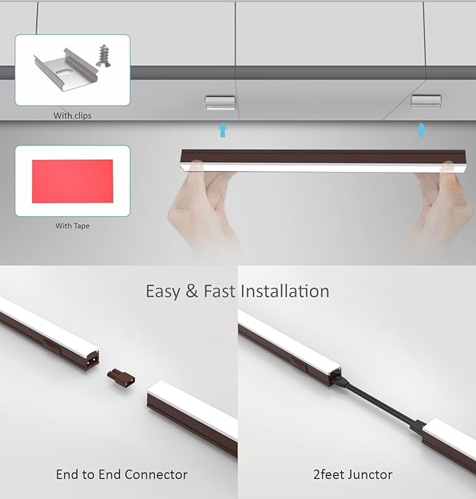 Under Cabinet Lighting Plug in, 32 Inch 1 Pc, Linkable AC120V 3CCT 3000K/4000K/5000K Ultra Slim, LED Under Cabinet Lights for Counter Light, Kitchen, Shelf, Sink, Workshop, Desk, Bronze