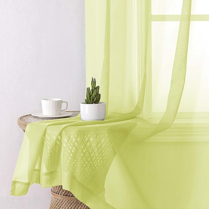 Lemon Sheer Curtains 72 Inches Long 2 Panels, Solid Voile Rustic Window Curtains - Image 7