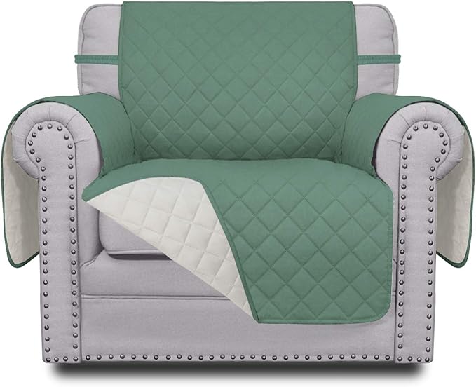 Easy-Going Reversible Couch Cover, Small Chair, Cyan/Ivory | Machine Washable by Easy-Going