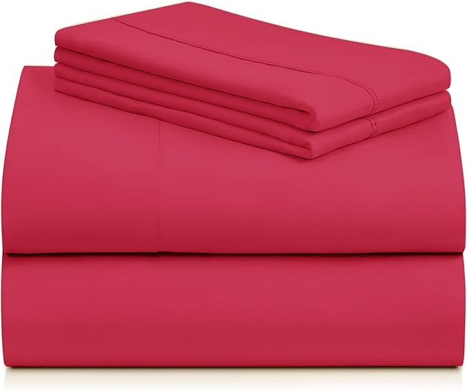 LuxClub 4 PC Sheet Set Bed Sheets Deep Pockets 16" Eco Friendly Wrinkle Free Cooling Machine Washable Hotel Bedding Silky Soft - Red California King
