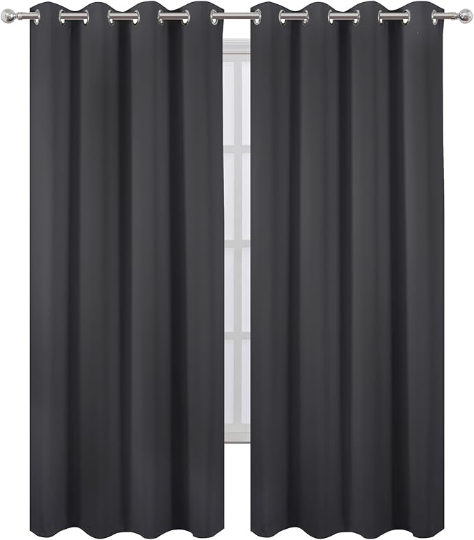Blackout Curtains 52 x 108 inch/Dark Grey Curtains Set of 2 Panels/Thermal - Image 2