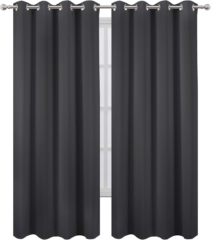 Blackout Curtains 66 x 84 inch/Dark Grey Curtains Set of 2 Panels/Thermal - Image 2