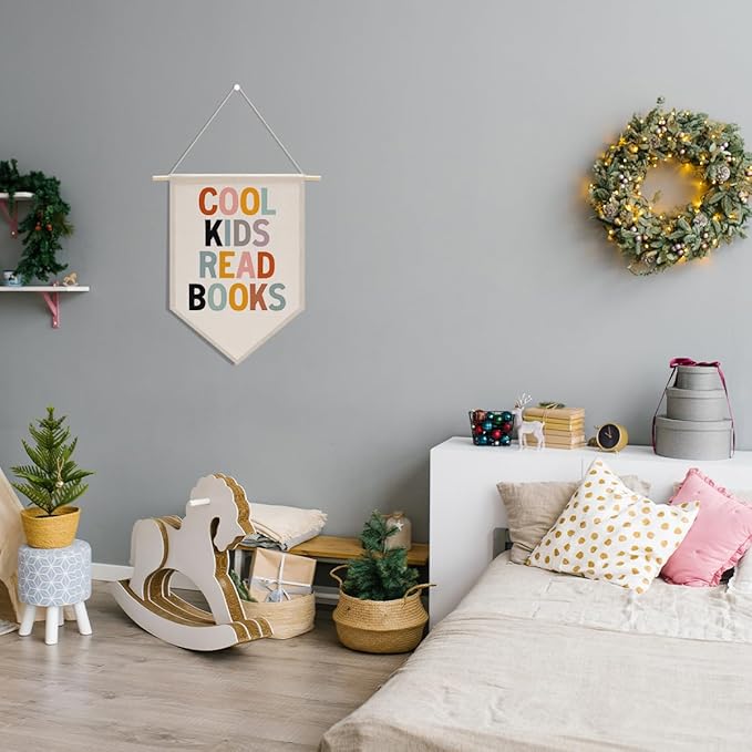 Library Decor Book Themed Party Decorations Reading room Decor Canvas Hanging Pennant Flag Banner Wall Sign Decor Gift for Reading Corner Bedroom Playroom Game Room Front Door