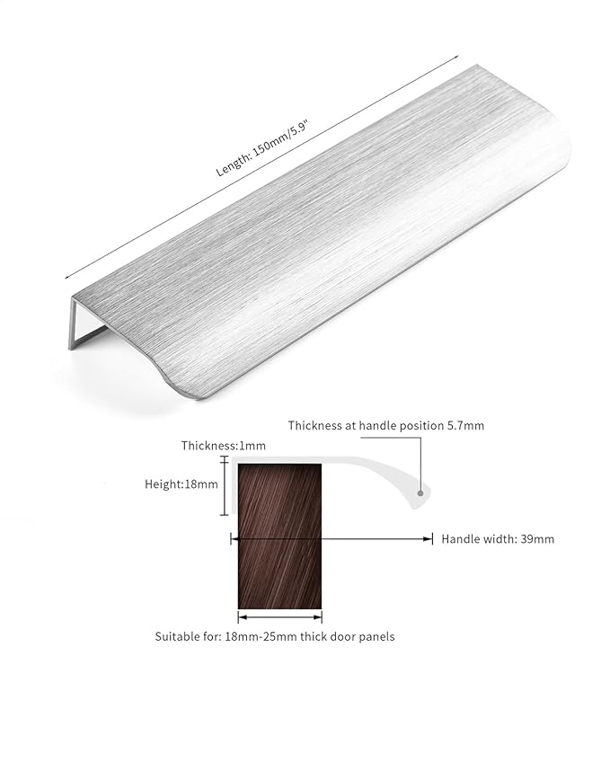 5 Pack 6 inch self Adhesive Cabinet pulls Silvery Finger pulls for cabinets Stick on Handles Concealed Cabinet Edge pulls for Drawer Pull Seam Drawer Flat