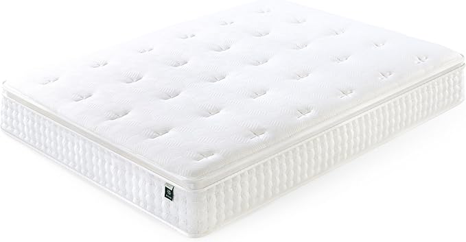 ZINUS 12 Inch Euro Top Pocket Spring Hybrid Mattress, Queen, Pressure Relief, Pocket Innersprings for Motion Isolation, Mattress in A Box