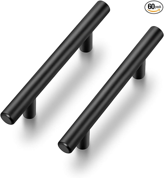 Ravinte 60 Pack | 5 Inch Cabinet Pulls Matte Black Stainless Steel Kitchen Drawer Pulls Cabinet Handles 5 Inch Length, 3 Inch Hole Center
