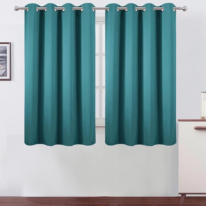 Blackout Curtains 66 x 54 Inch Long Sea Teal Curtains Set of 2 Panels Room by Lemomo