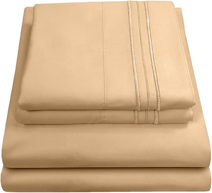 Queen Size Bed Sheets - Breathable Luxury Sheets with Full Elastic & Secure Corner Straps Built In - 1800 Supreme Collection Extra Soft Deep Pocket Bedding Set, Sheet Set, Queen, Camel