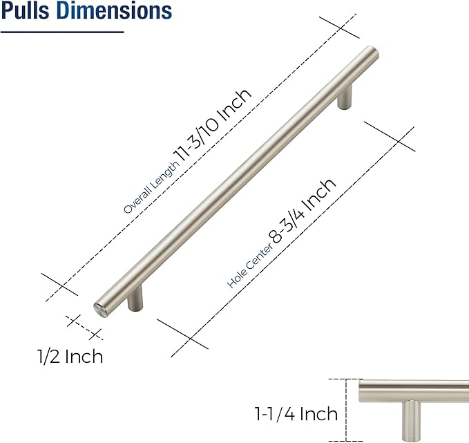 JOY DECOR 10 Pack Cabinet Handles, Brushed Nickel Cabinet Pulls, 8-3/4 in Hole Center Kitchen Cabinet Handles, Stainless Steel T Bar Handles for Dresser Drawers