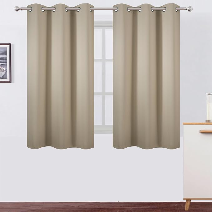 Beige Blackout Curtains 42 x 54 Inch Length Set of 2 Panels Grommet Bedroom by Lemomo