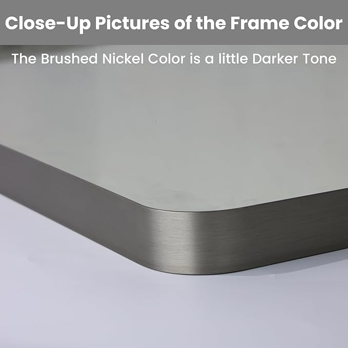 LOAAO 60X30 Inch Brushed Nickel Bathroom Mirror, Rounded Rectangle Silver Metal Frame Mirror, Brushed Nickel, Anti-Rust, Shatter Proof, Hangs Horizontally or Vertically