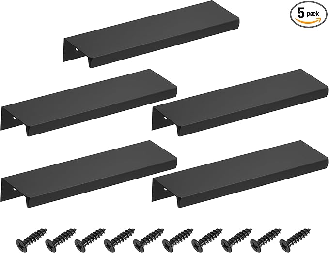 uxcell Cabinet Finger Edge Pull, 5pcs 120mm / 4.72" Aluminum Alloy Back Mount Hidden Cabinet Pulls Concealed Handle for Home Kitchen Drawer Cabinet, Black