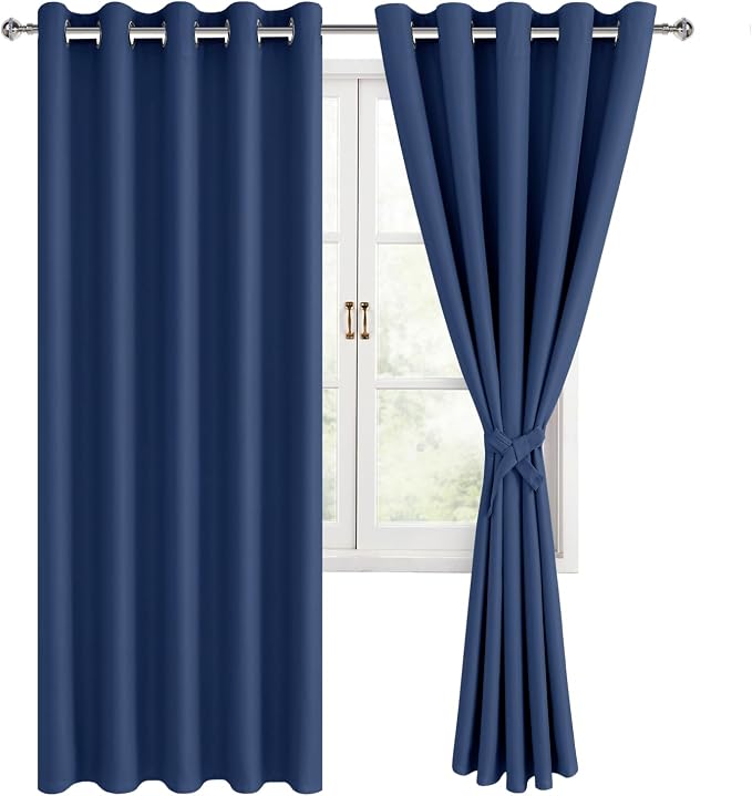 Blackout Curtains for Bedroom, 60 x 63 Inches Length Navy, 2 Panels | Thermal by Hiasan