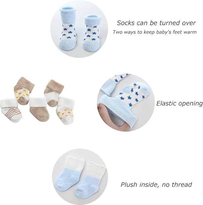 Unisex Baby Terry Socks 5-Pack for Baby boy and girl 0-12 Months Warm Cotton Socks
