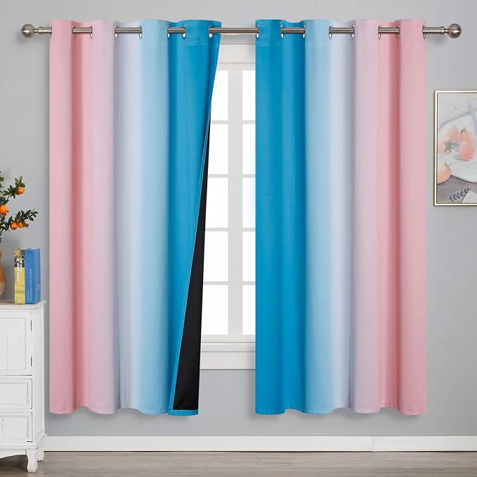 Pink and Blue Ombre Curtains for Bedroom 72 Inch Long | Room Darkening Curtains - Image 2