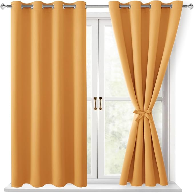 Blackout Curtains for Bedroom, 52 x 54 Inches Long, Pumpkin Orange | Thermal by Hiasan