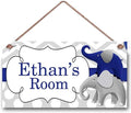 Personalized Cute Elephant Signs - Funny Cartoon Wall Decor for Kids Room, Girls Living Room, Boys Bedroom & Little Man Cave - Custom Name Wooden Sign