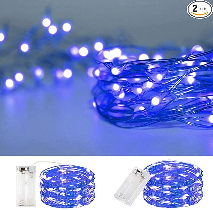 String Lights, Waterproof LED String Lights,2 Pack 20ft 60 LED Festival Decorations Crafting Battery Powered Copper Wire Starry Fairy Lights (Blue)