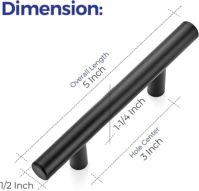 Ravinte 50 Pack | 5 Inch Cabinet Pulls Matte Black Stainless Steel Kitchen Drawer Pulls Cabinet Handles 5 Inch Length, 3 Inch Hole Center