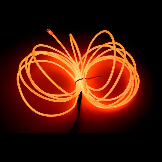 MaxLax EL Wire Orange, 32.8ft/10m Portable Battery Pack Neon Light Strip 360° Cuttable Glowing Rope Lights for Parties, Halloween, DIY Decoration