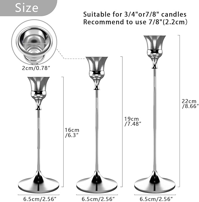 Candlestick Holders Silver, 6 Packs Taper Candle Holder for Candlesticks, Candle Sticks Holder Decor for Home Decor