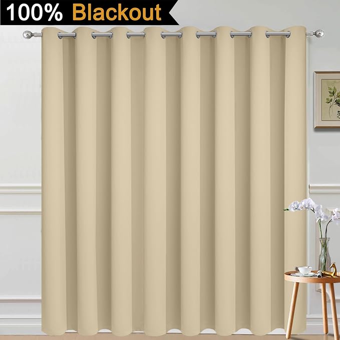 Yakamok Beige 100% Blackout Patio Door Curtain Panels W100 x L84, 1 Panel | - Image 2