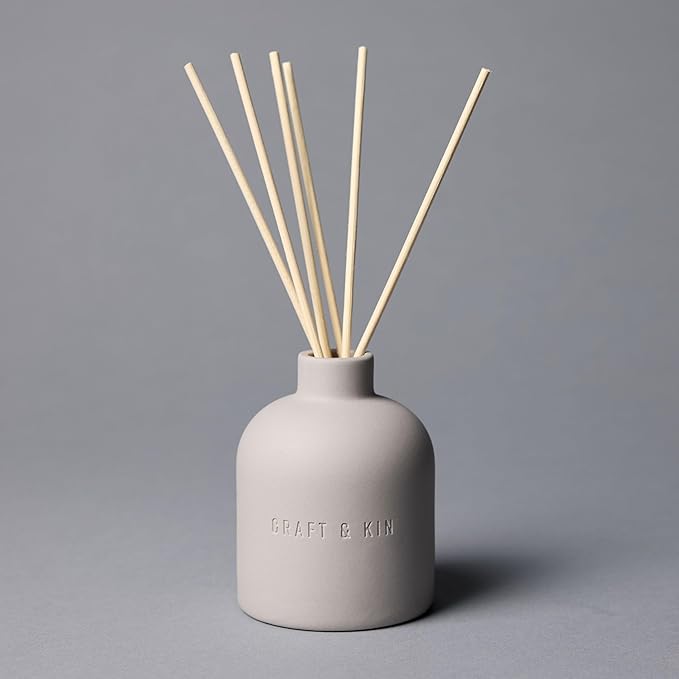 Craft & Kin Christmas Reed Diffuser for Home & Bathroom – Rose & Oud Holiday Reed Diffuser Set with Fragrance Sticks, Long-Lasting Alcohol-Free Scent, Earthenware Collection, 6.7oz