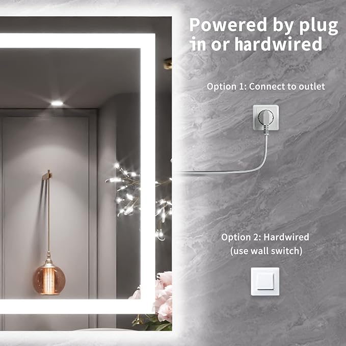 LOAAO 55"X40" LED Mirror for Bathroom, Lighted Bathroom Mirror with Lights, Anti-Fog, Dimmable, Memory Function, Easy to Install, Clear Reflectionn