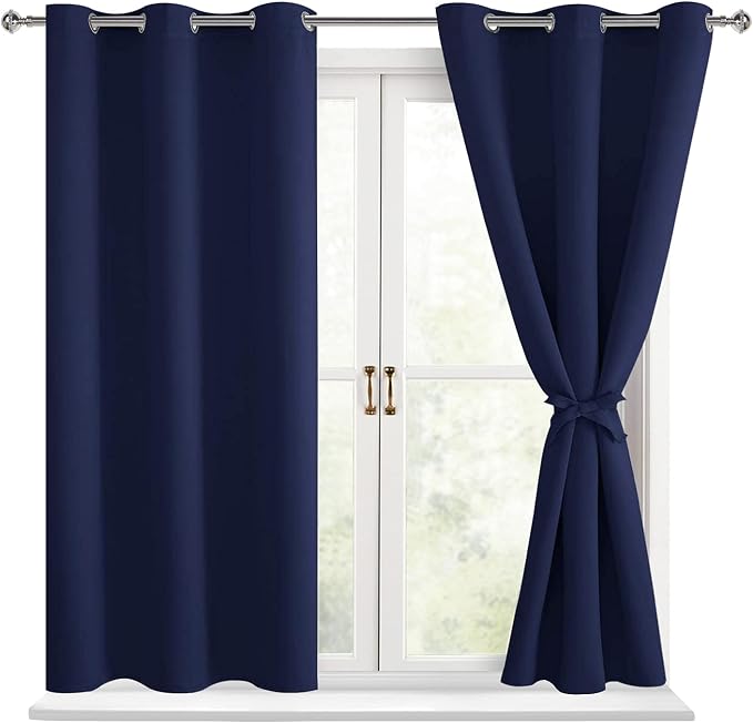 Short Blackout Curtains for Bedroom Navy Blue 38 x 45 Inch 2 Panels | Thermal by Hiasan