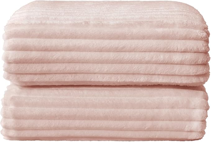 BEDELITE 3D Ribbed Light Pink Fleece Throw Blanket - Image 8