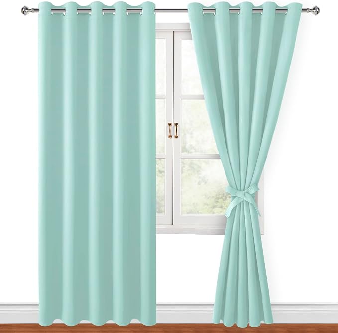 Blackout Curtains for Bedroom, 60 x 84 Inches Long, 2 Panels, Aqua | Thermal by Hiasan