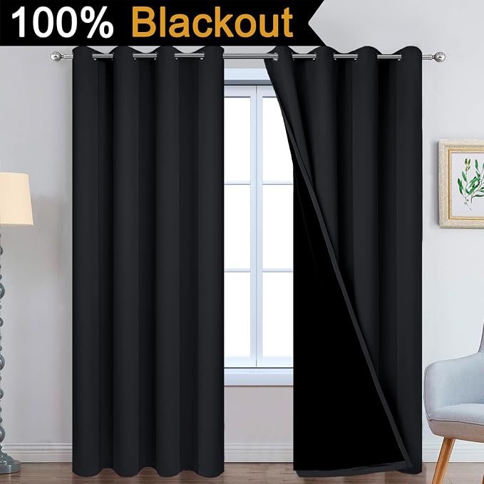 Yakamok Black 100% Blackout Curtains 90 Inches Long - Image 2