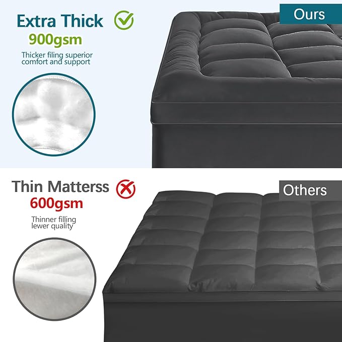 CYMULA King Size Mattress Topper - Extra Thick Cooling Mattress Pad Cover for Back Pain - Soft Mattress Protector Firm Bed Topper Pillow Top with 8-21 Inch Deep Pocket 3D Snow Down Alternative Fill