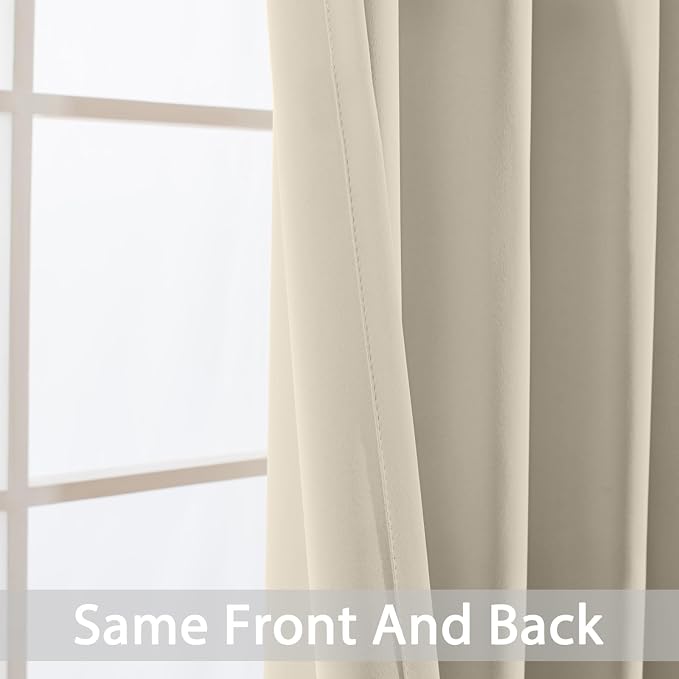 Yakamok Room Darkening Curtains 52x84 inch Length Cream Beige-Living Room | 2 - Image 3