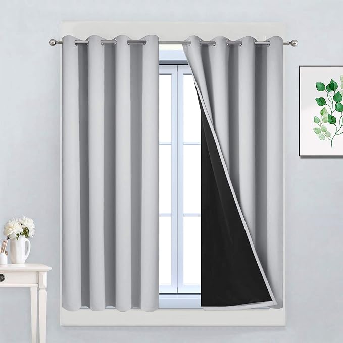 Yakamok Light Grey 100% Blackout Curtains 45 Inches Long 52" Wide 2 Panel | by Yakamok