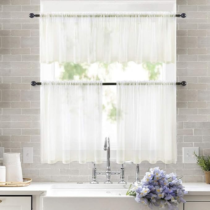 MIULEE Short Sheer Curtains 30 Inch Length 2 Panels, 29 x 30 Inches, Ivory | - Image 8