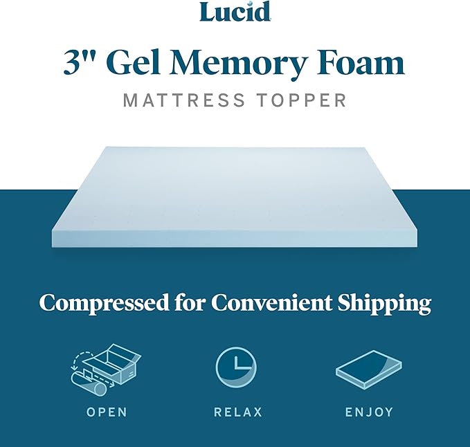 LUCID 3-inch Ventilated Gel Memory Foam Mattress Topper - California King