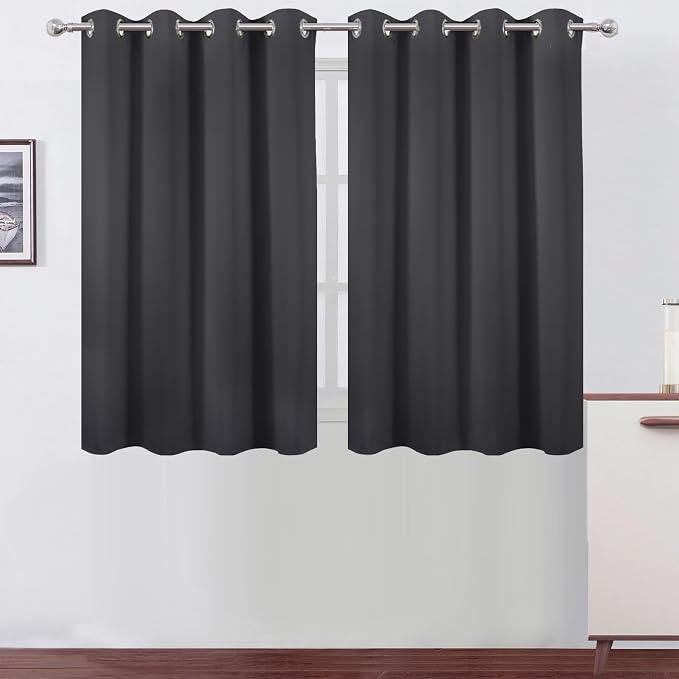 Dark Grey Thermal Blackout Curtains/52 x 45 Inch/Set of 2 Panels Room Darkening by Lemomo