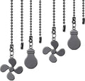 Ceiling Fan Pull Chain Set - 4 Piece Bulb and Fan Pattern Extension Pendant, 12 Inch Extender With Ball Connector (Gun Metal)