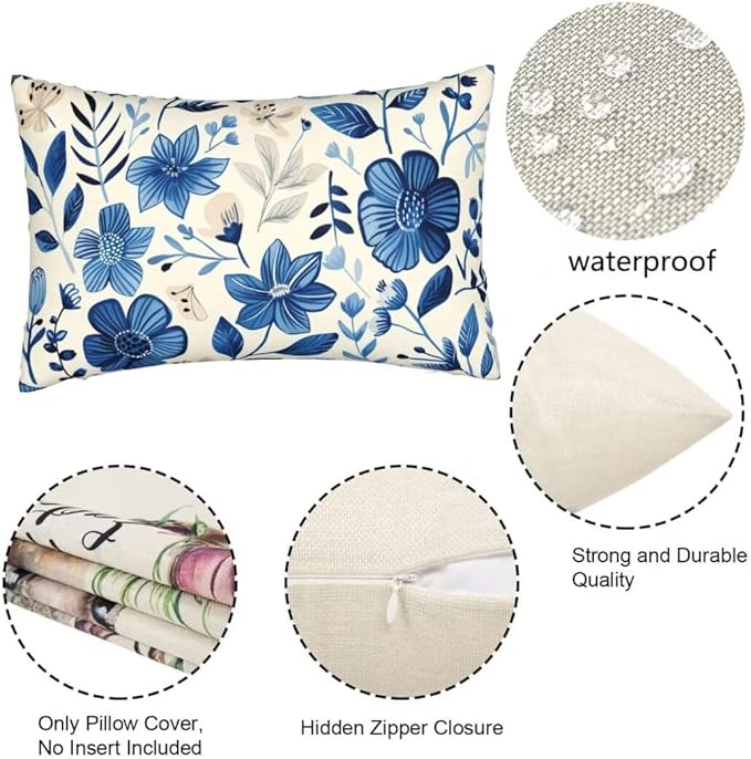 Outdoor Pillows Blue Pillow Covers 31x47 Inch Set of 2 Throw Pillow Covers, Scandinavian Throw Pillows, Lumbar Pillows Cushion Covers Decorative Pillow Covers for Couch Garden Patio Furniture J334