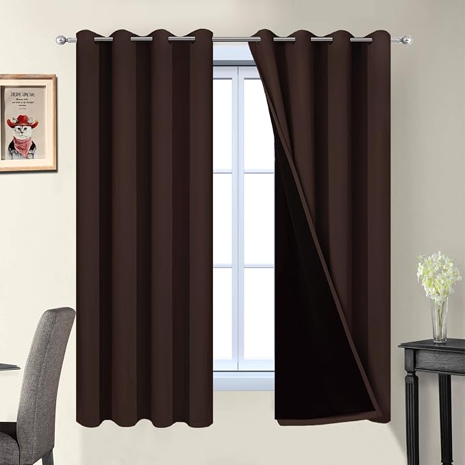 Yakamok Chocolate Brown Blackout Curtains 63 Inches Long 52" Wide, 2 Panels | by Yakamok