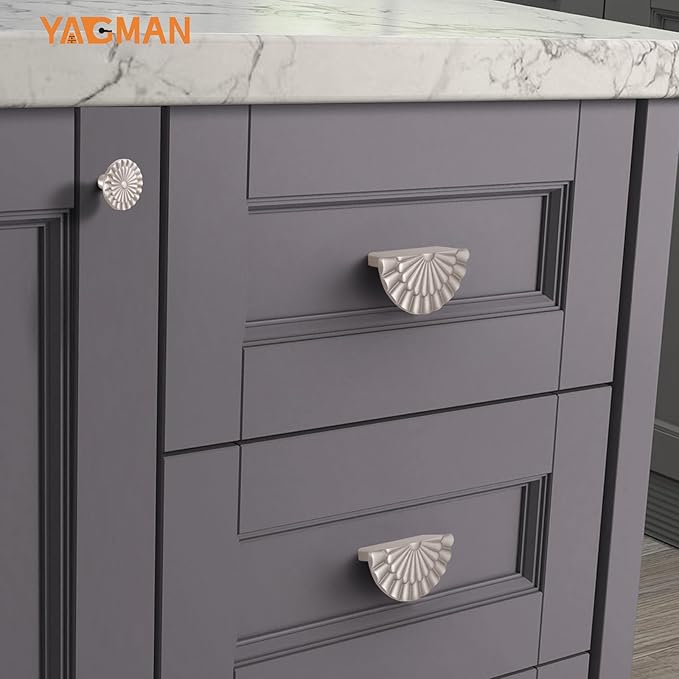 Brushed Nickel Cabinet Pulls 10 Pack 3 Inch Modern Drawer Handles Kitchen Cupboard Half Moon Bathroom Dresser Sunflower Cup Flat Pull SH-BN76-10