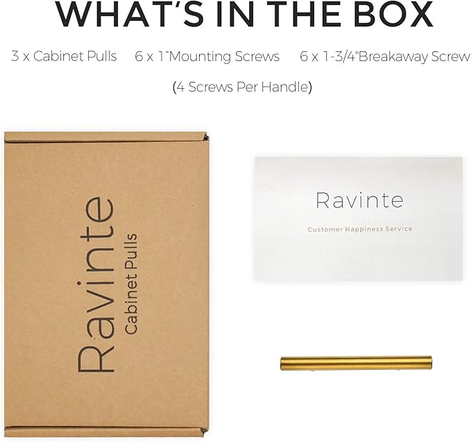 Ravinte 3 Pack 5 Inch Cabinet Pulls Brushed Brass Stainless Steel Kitchen Drawer Pulls Cabinet Handles 5”Length, 3” Hole Center