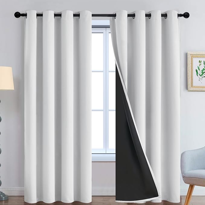 Yakamok Greyish White 100% Blackout Curtains 96 Inches Long, 2 Thick Layers | by Yakamok