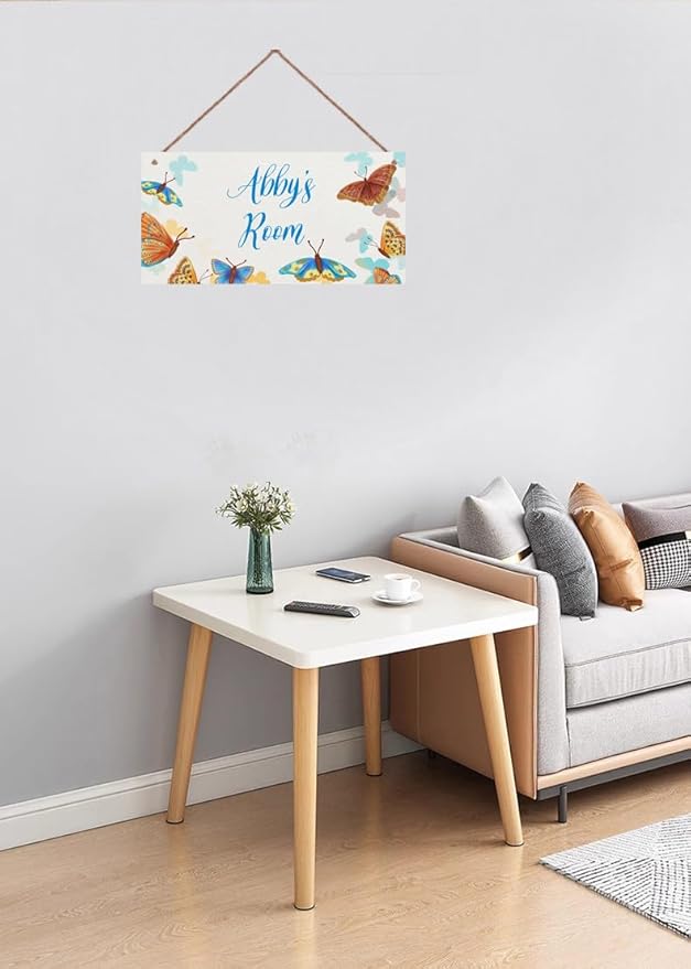 Personalized Sign, Cute Butterfly Sign,Fantasy Wall Art Decor Custom Name Little Man Cave Door Decor for Kids Room Floral Nursery Art Girls Room Boys Bedroom Baby