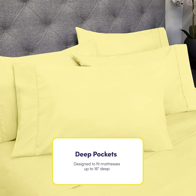 RV Queen Sheets Pale Yellow - 6 Piece 1500 Supreme Collection Fine Brushed Microfiber Deep Pocket Queen Sheet Set Bedding - 2 Extra Pillow Cases, Great Value, RV Short Queen, Pale Yellow