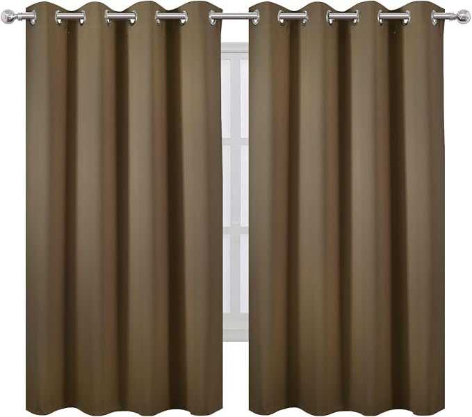 Brown Blackout Curtains 52 x 63 Inch Length/Set of 2 Curtain Panels/Thermal - Image 2