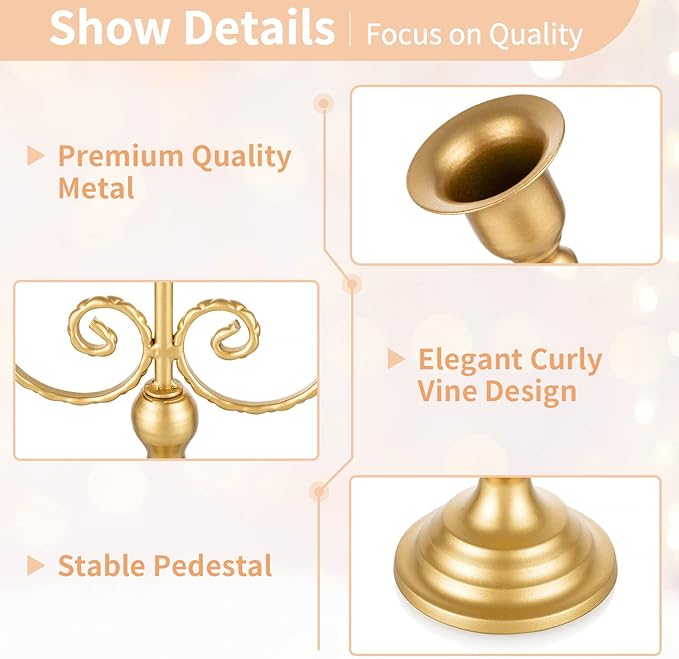 NUPTIO Gold Candelabras Candle Holder Set of 2 Metal Candelabra Centerpieces 5 Branches Candle Stick Stands Candleholder Fireplace Wedding Reception Antique Decorative Dinning Table Christmas