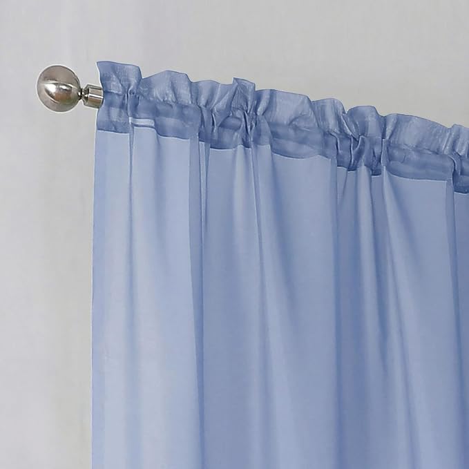 Simplebrand Denim Sheer Curtains 84 Inches Long, Light Filtering Rod Pocket - Image 6