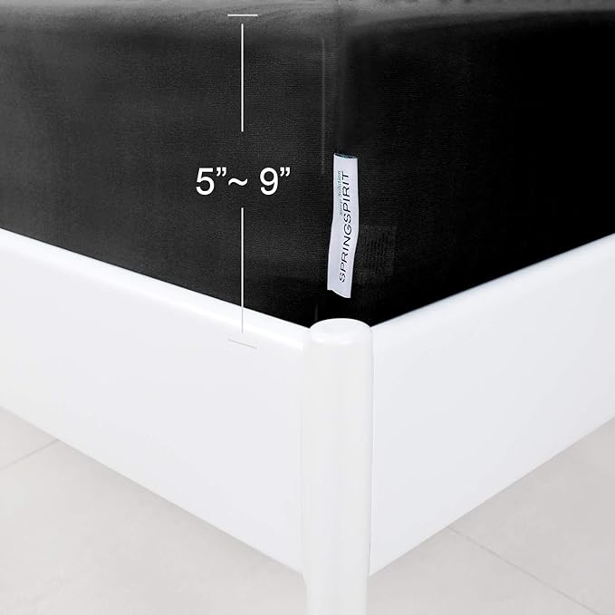 Box Spring Cover Twin Size, Alternates for Bed Skirt, Smooth and Elastic Woven Fabric Wrap Around 4 Sides of The Box Spring, Wrinkle & Fading Resistant, Washable, Dustproof, Black
